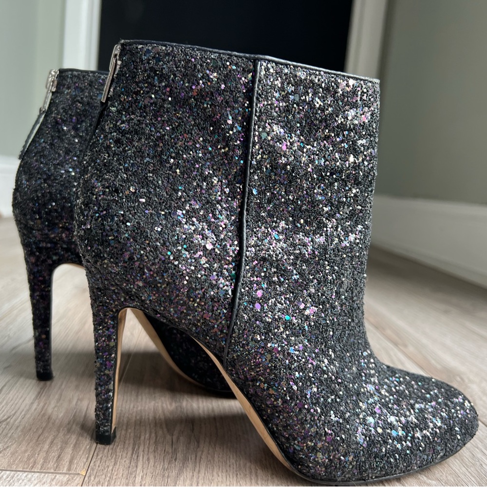 Sam Edelman black glitter ankle boots, size 8